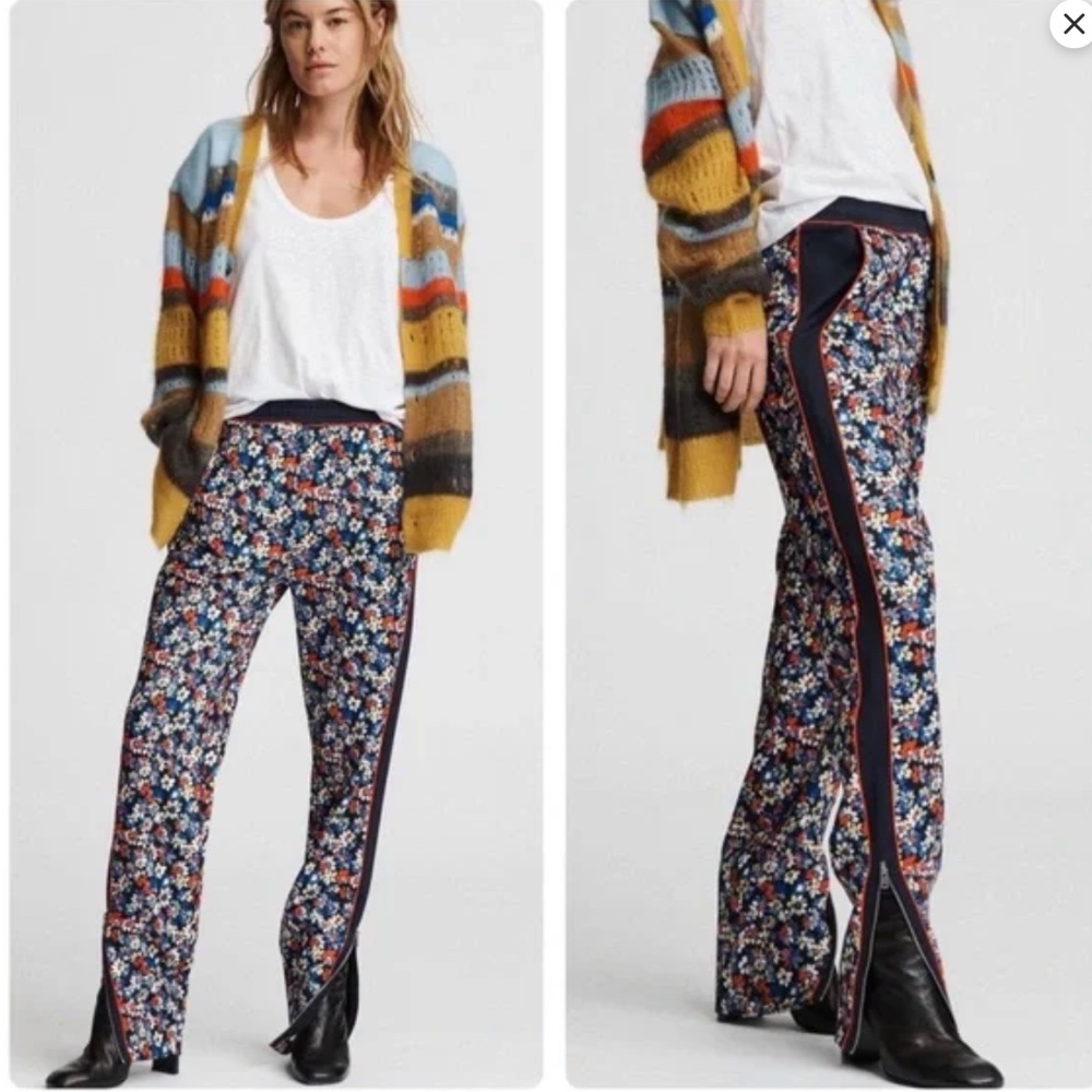 Rag & Bone Track Pants Ditsy Floral Straight Leg Stretch Zip Ankle Size XS